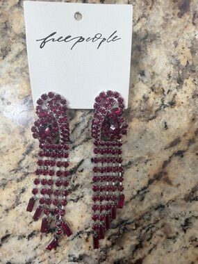Free People Burgandy Dangle Crystal Statement Earrings
